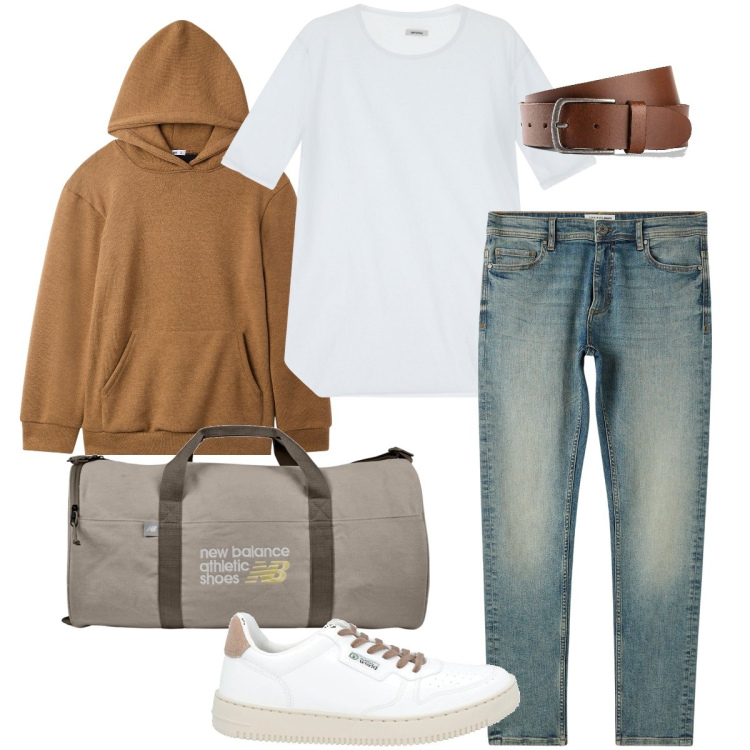 Outfit uomo - Il borsone di New Balance. Stile Casual per Sport. Abbinamento con cinture, sneakers, jeans skinny, felpe, borse sportive, t-shirt.