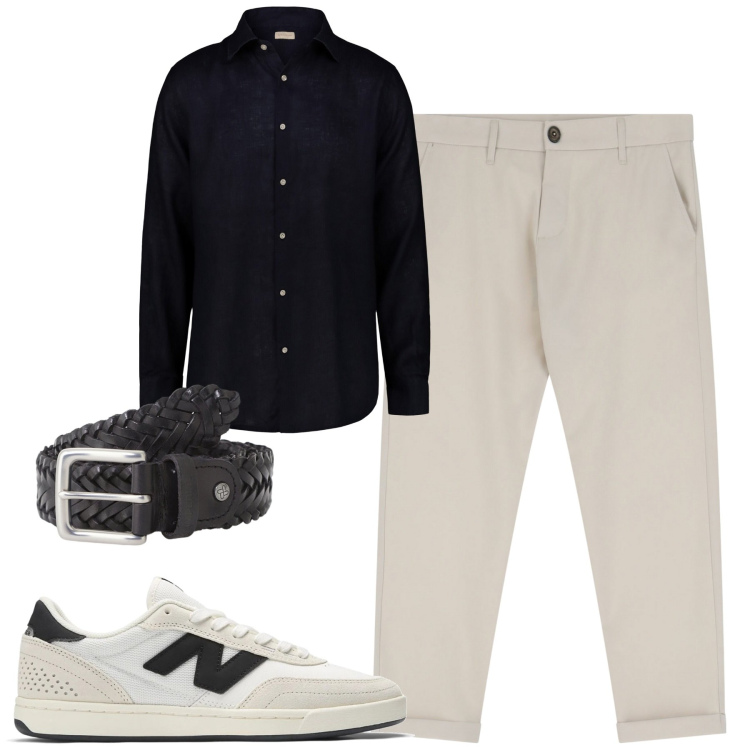 Outfit uomo - City. Stile Casual per Tutti i giorni. Abbinamento con sneakers, pantaloni chino, cinture, camicie.