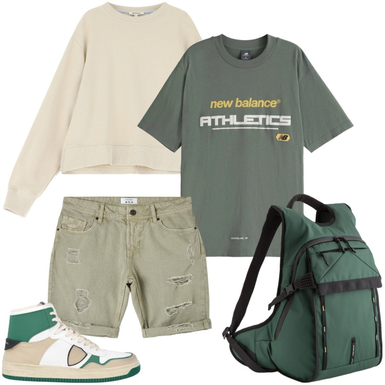 Outfit uomo - Gli shorts in denim. Stile Urban per Tutti i giorni. Abbinamento con sneakers alte, bermuda, t-shirt, felpe, borse sportive.