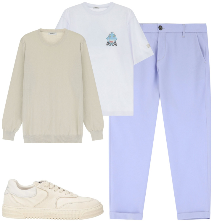 Outfit uomo - Total look #2113389. Stile Trendy per Tutti i giorni. Abbinamento con sneakers, pantaloni chino, maglieria, t-shirt.