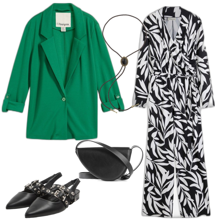 Outfit donna - In tuta. Stile Casual chic per Tutti i giorni. Abbinamento con borse a tracolla, tute, blazer, sabot, collane.