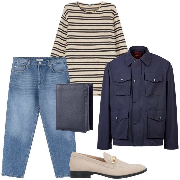 Outfit uomo - Look marinaro. Stile Trendy per Tutti i giorni. Abbinamento con scarpe stringate, jeans, felpe, giacche, portafogli.