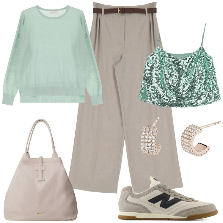 Outfit donna - Collezione party by Please. Stile Casual chic per Serata fuori. Abbinamento con orecchini, sneakers, pullovers, pantaloni, top, borse tote.