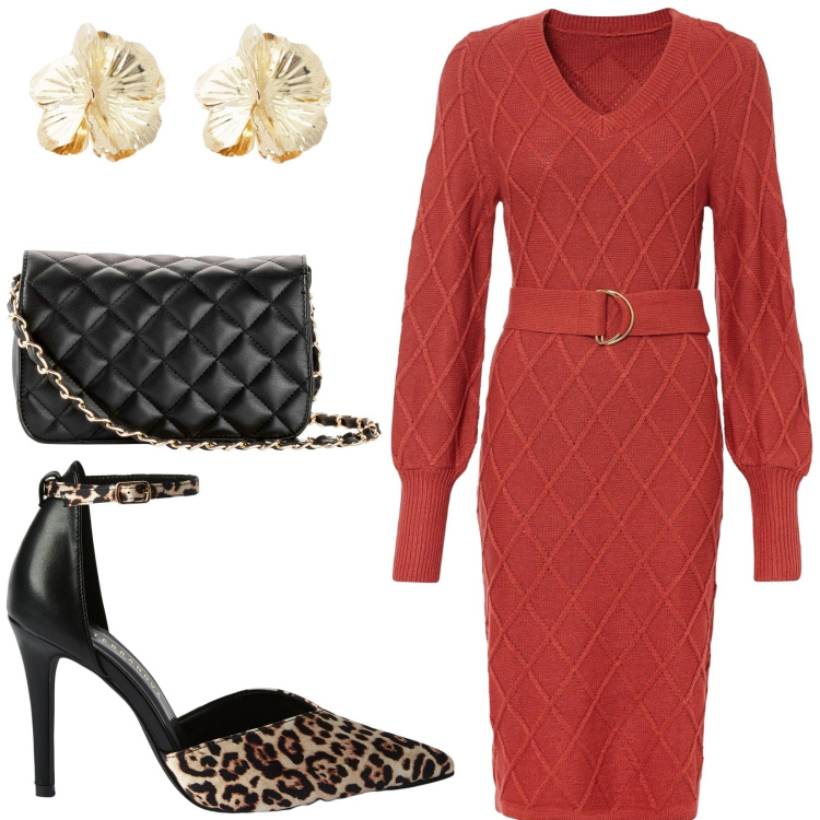 Outfit donna - Total look #2113666. Stile Romantica per Serata fuori. Abbinamento con borse a tracolla, vestiti, décolleté, orecchini.