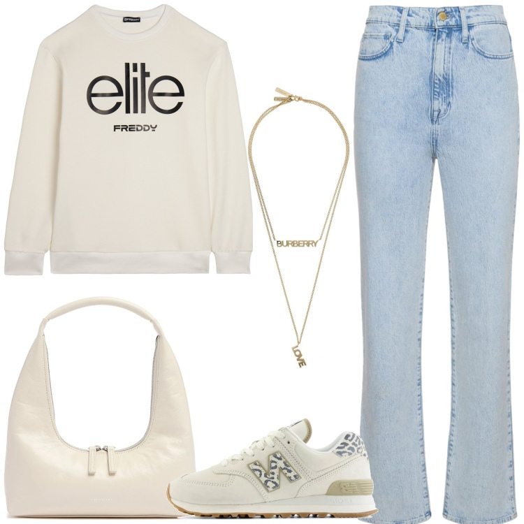 Outfit donna - Total look #2113673. Stile Casual per Tutti i giorni. Abbinamento con sneakers, felpe, borse a spalla, collane, jeans.