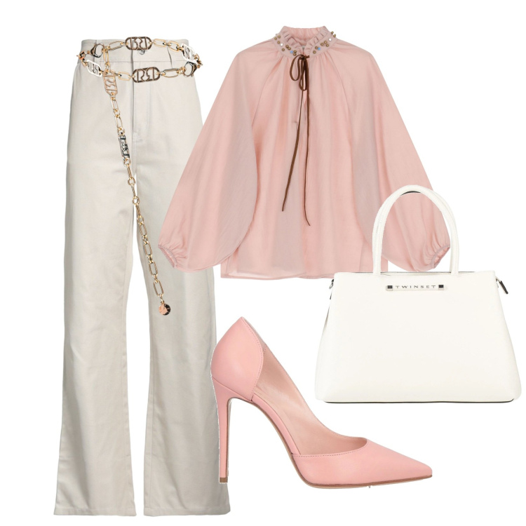 Outfit donna - Eleganza di giorno. Stile Chic per Cerimonia. Abbinamento con borse a mano, décolleté, pantaloni, bluse, cinture.
