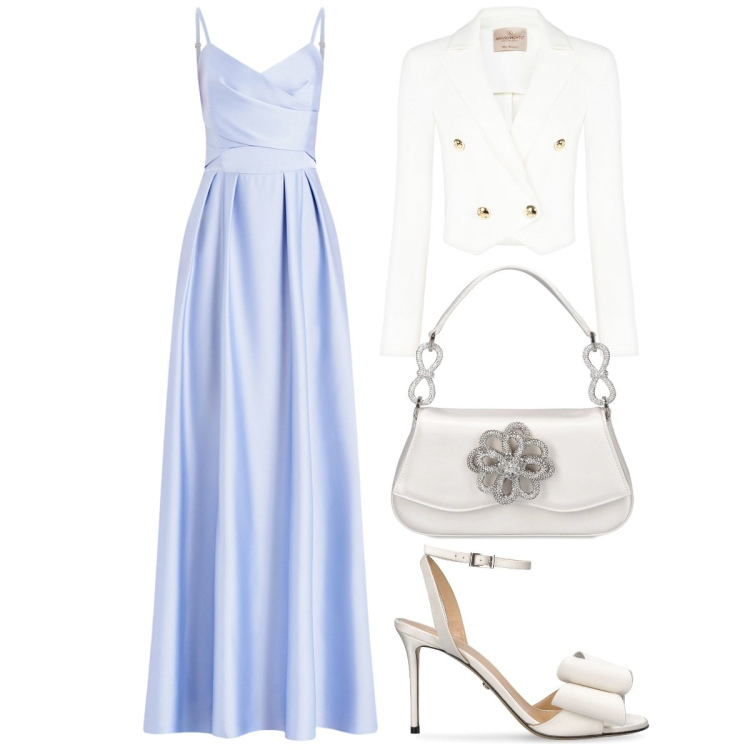 Outfit donna - Total look #2113756. Stile Romantica per Cerimonia. Abbinamento con vestiti lunghi, blazer, borse a mano, sandali in pelle.