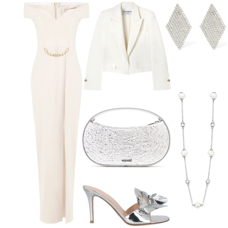 Outfit donna - Total look #2113765. Stile Chic per Cerimonia. Abbinamento con sandali in pelle, vestiti lunghi, collane, orecchini, borse a mano, blazer.