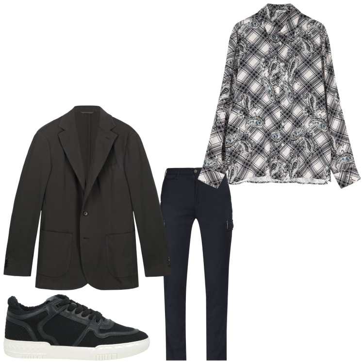 Outfit uomo - Scacchi. Stile Business/Elegante per Serata speciale. Abbinamento con pantaloni cargo, sneakers, camicie, giacche.