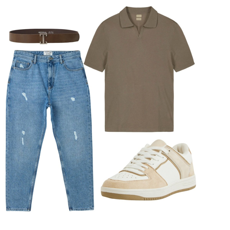 Outfit uomo - Total look #2113819. Stile Casual per Tutti i giorni. Abbinamento con jeans strappati, sneakers, cinture, polo.