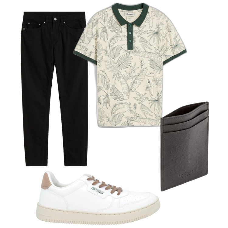 Outfit uomo - Total look #2113829. Stile Casual per Tutti i giorni. Abbinamento con jeans slim fit, polo, sneakers, portafogli.