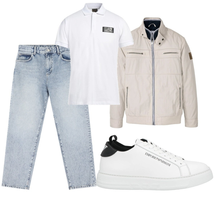 Outfit uomo - Total look #2113831. Stile Casual per Tutti i giorni. Abbinamento con giacche, polo, sneakers, jeans dritti.
