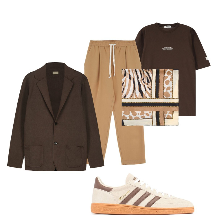 Outfit uomo - Total look #2113844. Stile Trendy per Serata speciale. Abbinamento con t-shirt, pantaloni, sciarpe e foulard, sneakers, cardigans.