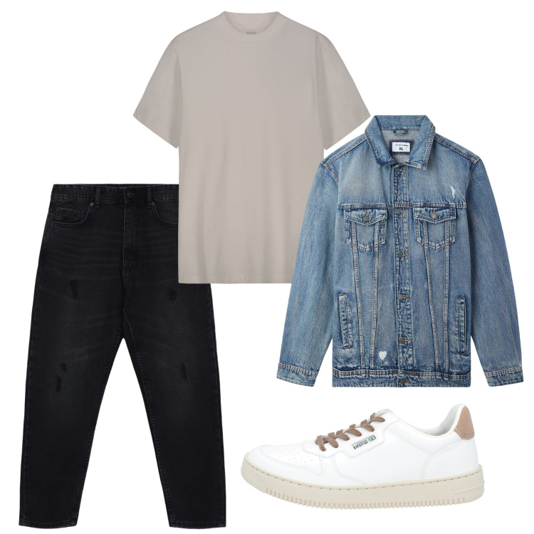 Outfit uomo - Very casual. Stile Casual per Tutti i giorni. Abbinamento con sneakers, giacche, jeans strappati, t-shirt.