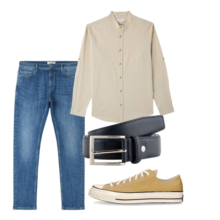 Outfit uomo - Aprile. Stile Casual per Tutti i giorni. Abbinamento con camicie, jeans skinny, sneakers, cinture.