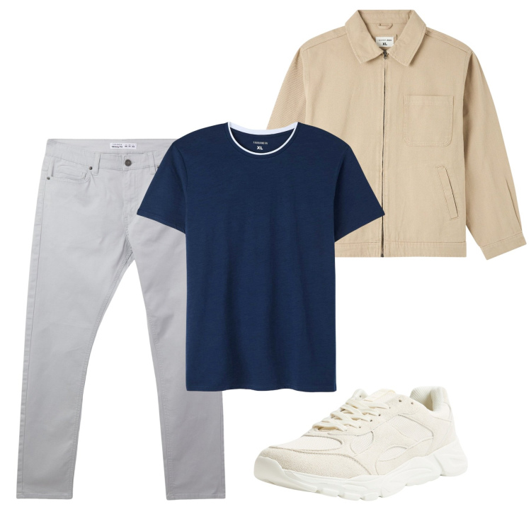 Outfit uomo - Aprile. Stile Casual per Tutti i giorni. Abbinamento con giacche, t-shirt, pantaloni skinny, sneakers.