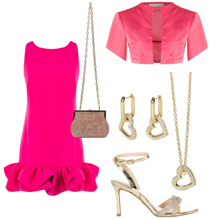 Outfit donna - Total look #2113872. Stile Chic per Cerimonia. Abbinamento con orecchini, collane, vestiti, sandali col tacco, bolero, clutch.