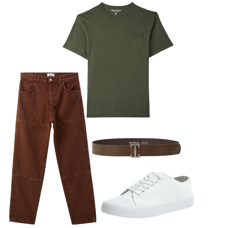 Outfit uomo - Total look. Stile Casual per Tutti i giorni. Abbinamento con pantaloni, t-shirt, sneakers, cinture.