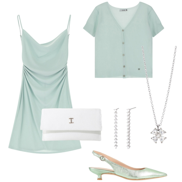 Outfit donna - Total look #2113877. Stile Chic per Cerimonia. Abbinamento con décolleté, orecchini, collane, vestiti corti, cardigans, borse a tracolla.