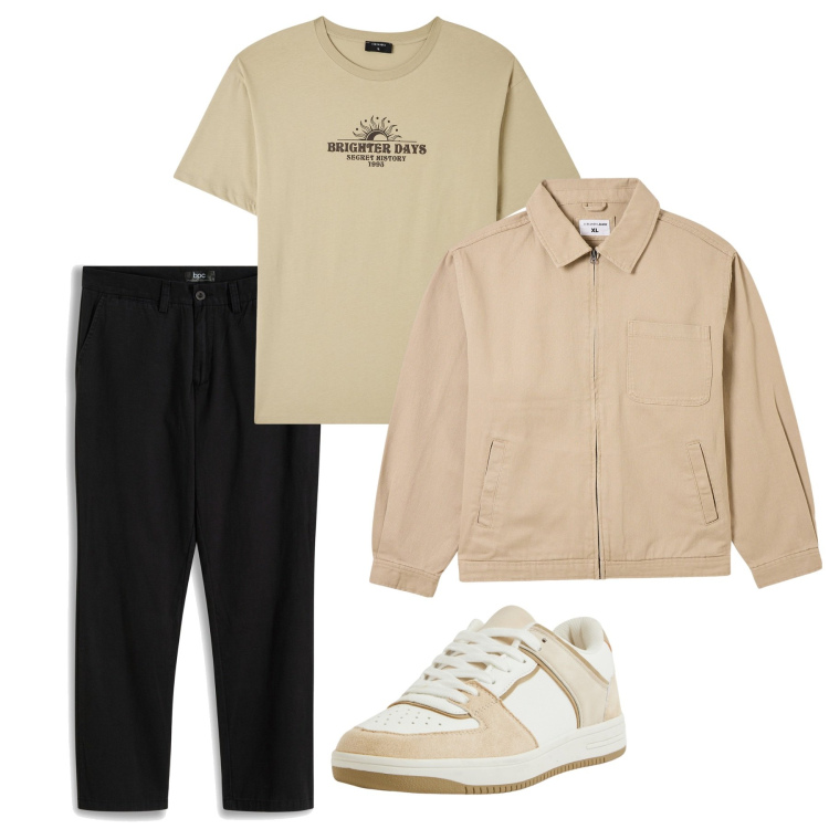 Outfit uomo - Total look. Stile Casual per Tutti i giorni. Abbinamento con pantaloni chino, t-shirt, sneakers, giacche.