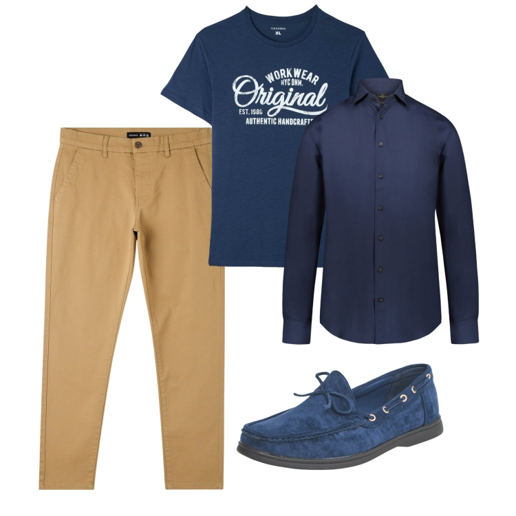 Outfit uomo - Total look. Stile Casual per Tutti i giorni. Abbinamento con pantaloni skinny, t-shirt, scarpe stringate, camicie.