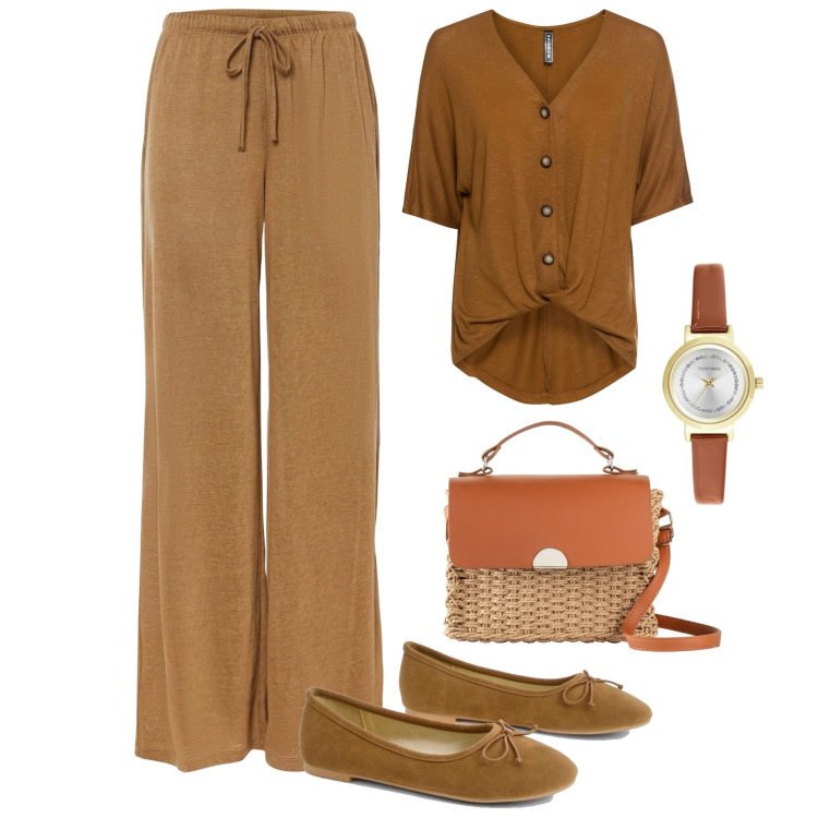 Outfit femme - Cognac. Style Basique pour Tous les jours. Assortir avec tuniques, pantalon , sacs en bandoulière, montres analogiques, ballerines.