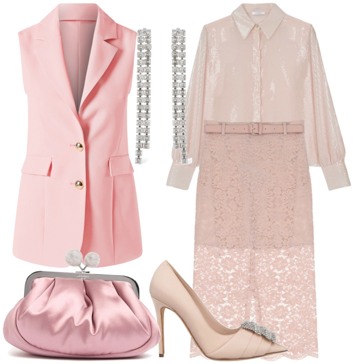 Outfit donna - Gilet da cerimonia. Stile Bon Ton per Cerimonia. Abbinamento con décolleté, gonne longuette, gilet, orecchini, pochette, camicie.