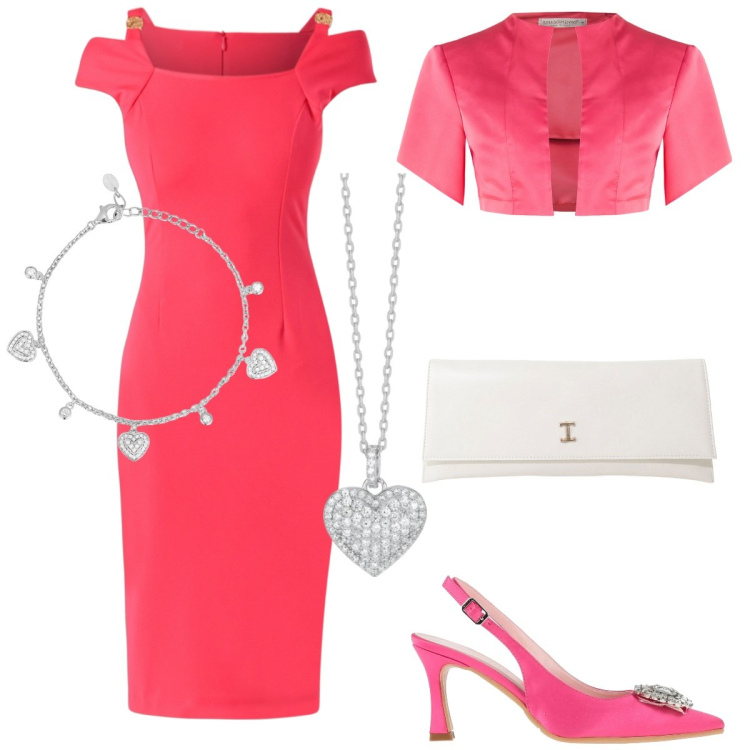 Outfit donna - Total look #2113950. Stile Glamour per Cerimonia. Abbinamento con décolleté, pochette, braccialetti, collane, vestiti a tubino, bolero.