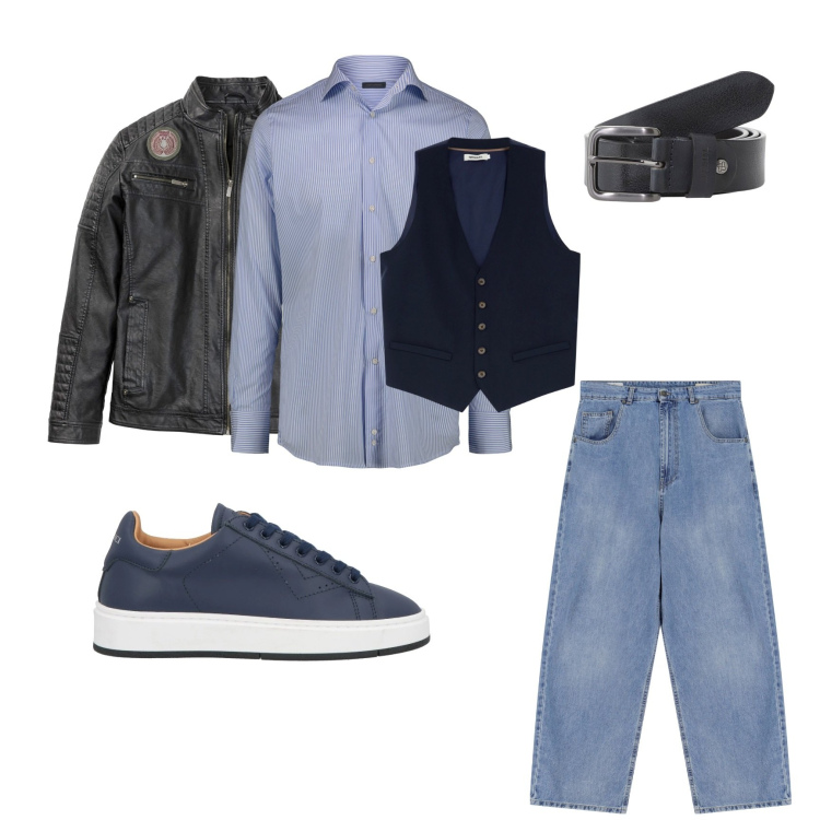 Outfit uomo - Easy Saturday. Stile Casual per Tutti i giorni. Abbinamento con giacche, sneakers, gilet, jeans, cinture, camicie.