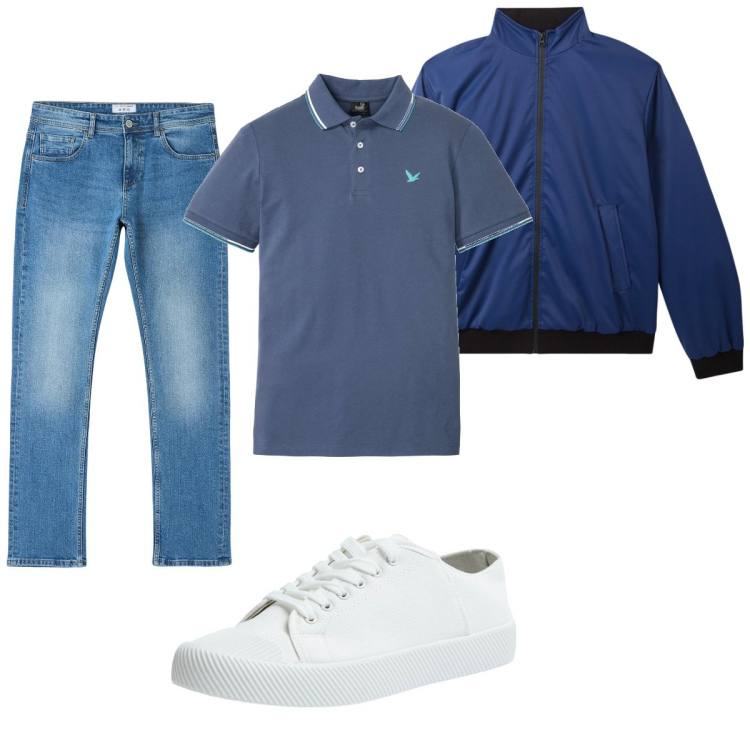 Outfit uomo - Total look #2113971. Stile Casual per Tutti i giorni. Abbinamento con polo, jeans dritti, sneakers, giacche.