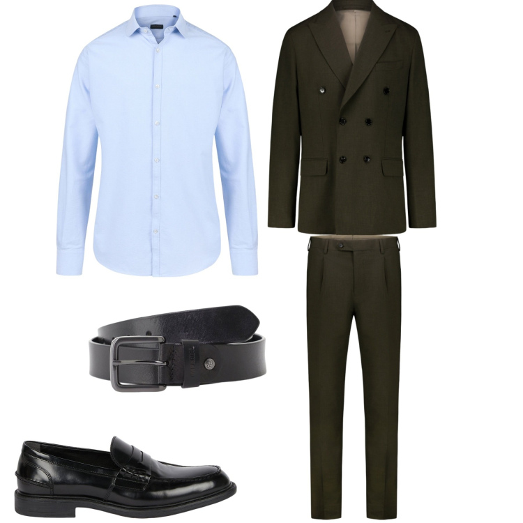 Outfit uomo - City. Stile Business/Elegante per Tutti i giorni. Abbinamento con cinture, camicie, scarpe stringate, abiti.