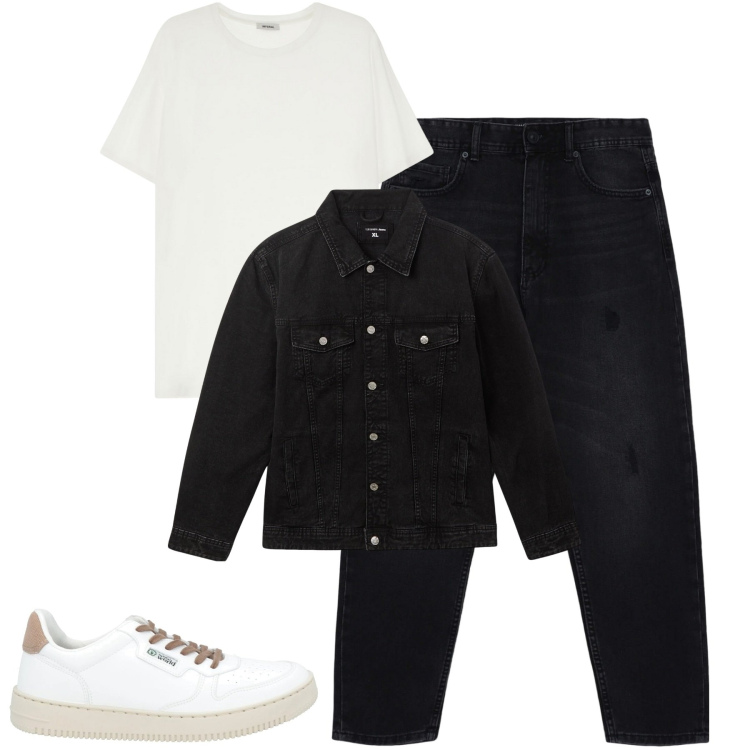 Outfit uomo - City. Stile Urban per Tutti i giorni. Abbinamento con sneakers, giacche, jeans strappati, t-shirt.