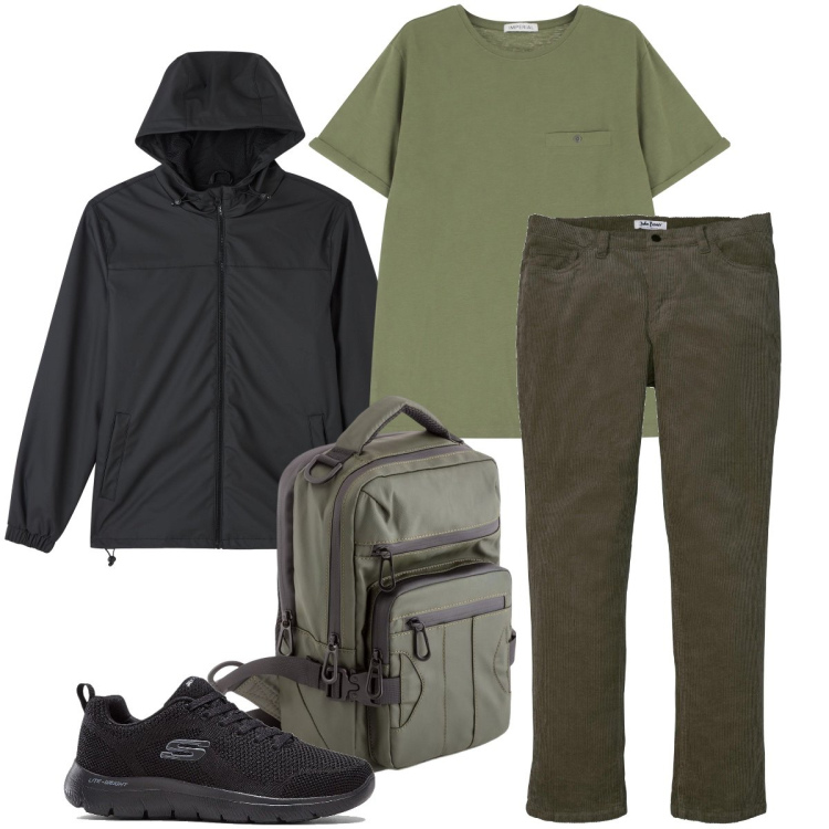 Outfit uomo - Il giubbotto antipioggia. Stile Casual per Tutti i giorni. Abbinamento con sneakers, pantaloni, giacche, t-shirt, borse sportive.