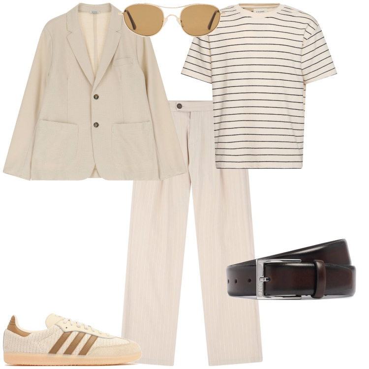 Outfit uomo - Total look #2114007. Stile Business/Elegante per Ufficio. Abbinamento con pantaloni, giacche, cinture, occhiali da sole, t-shirt, sneakers.