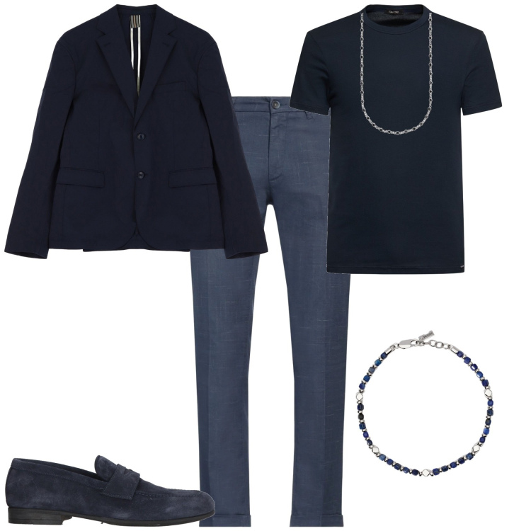 Outfit uomo - Total look #2114012. Stile Trendy per Serata speciale. Abbinamento con pantaloni chino, scarpe stringate, collane, braccialetti, giacche, t-shirt.