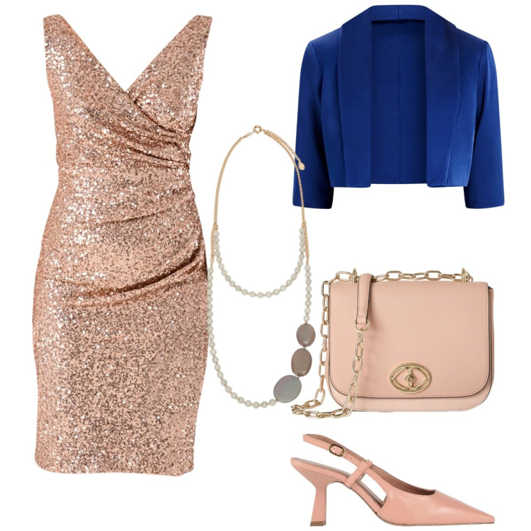 Outfit donna - Glamour curvy. Stile Glamour per Cerimonia. Abbinamento con décolleté, bolero, vestiti a tubino, collane, borse a tracolla.