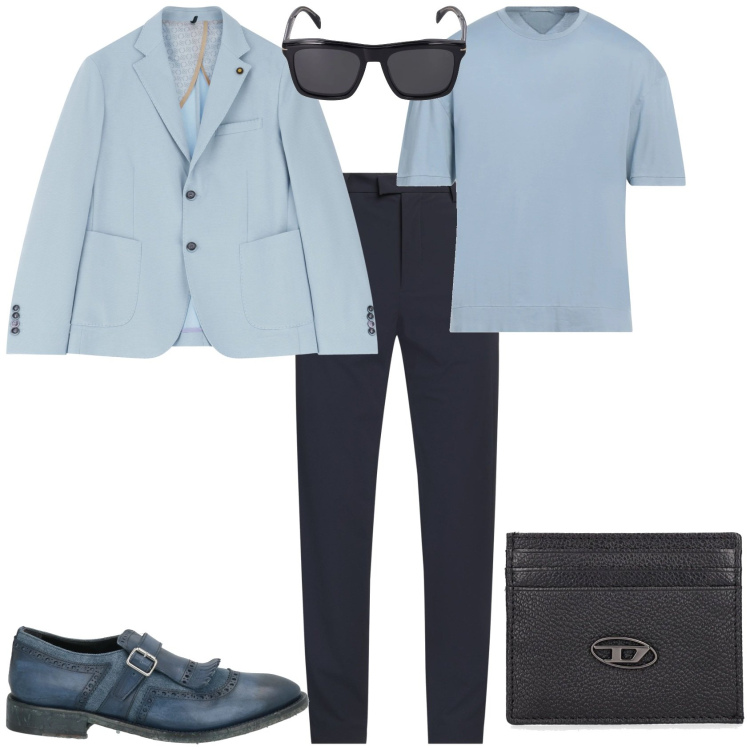 Outfit uomo - Total look #2114027. Stile Business/Elegante per Ufficio. Abbinamento con scarpe stringate, t-shirt, pantaloni, giacche, occhiali da sole, portafogli.