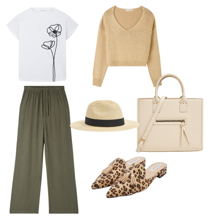 Outfit donna - Total look #2114035. Abbinamento con pantaloni, sabot, cappelli, maglieria, t-shirt, shopping bag.