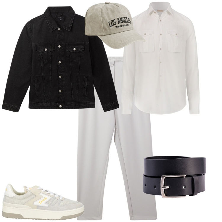 Outfit uomo - Total look #2114051. Stile Urban per Tutti i giorni. Abbinamento con sneakers, giacche, pantaloni chino, cappelli, camicie, cinture.