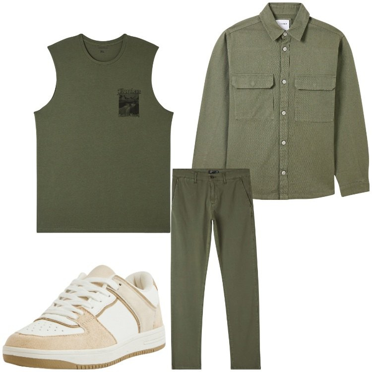 Outfit uomo - casual con stile. Stile Casual per Tutti i giorni. Abbinamento con cappotti, canottiere, pantaloni chino, sneakers.