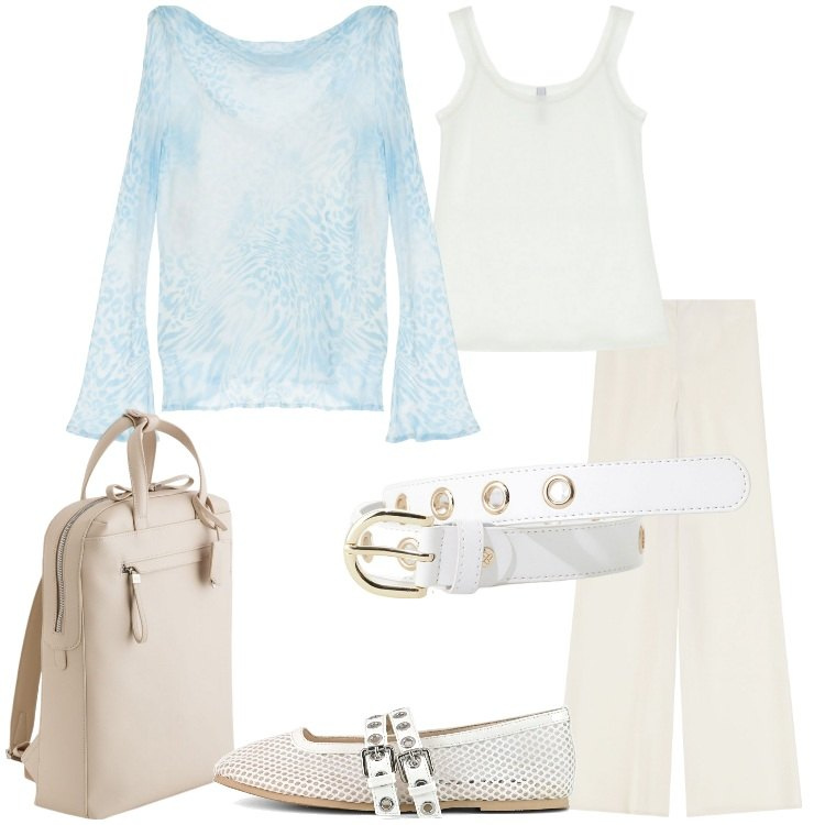 Outfit donna - IMPERIAL SS 2025: Urban Edge. Stile Urban per Ufficio. Abbinamento con maglieria, pantaloni, cinture, canottiere, ballerine, zaini.