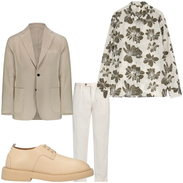 Outfit uomo - Fiori e festa. Stile Business/Elegante per Serata speciale. Abbinamento con pantaloni chino, scarpe stringate, camicie, giacche.