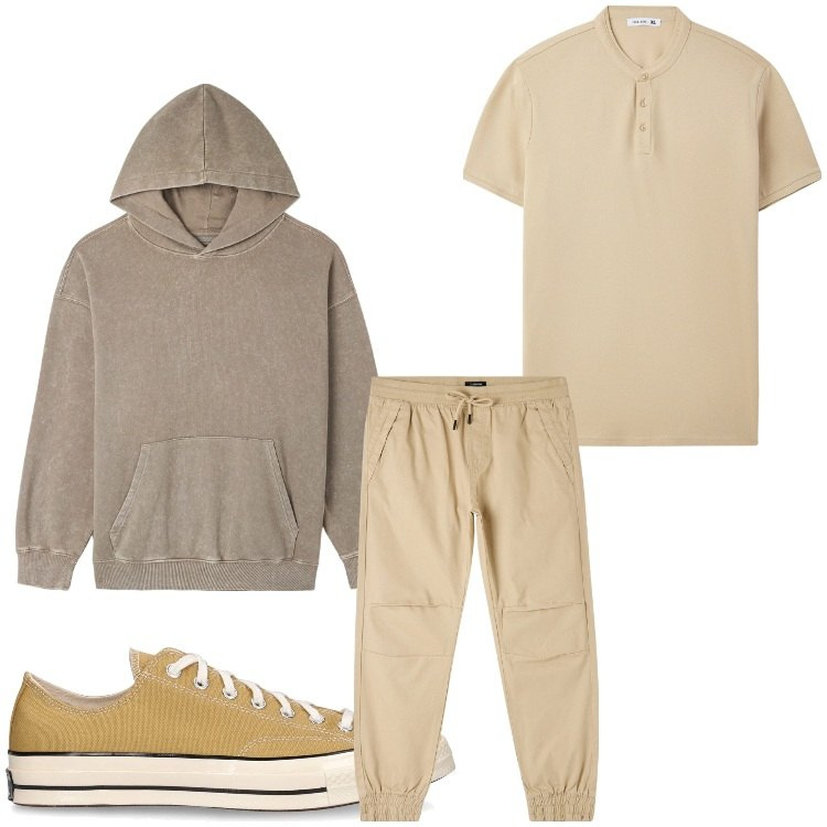Outfit uomo - Parola d´ordine : comodita´. Stile Casual per Sport. Abbinamento con pantaloni, t-shirt, felpe con cappuccio, sneakers.