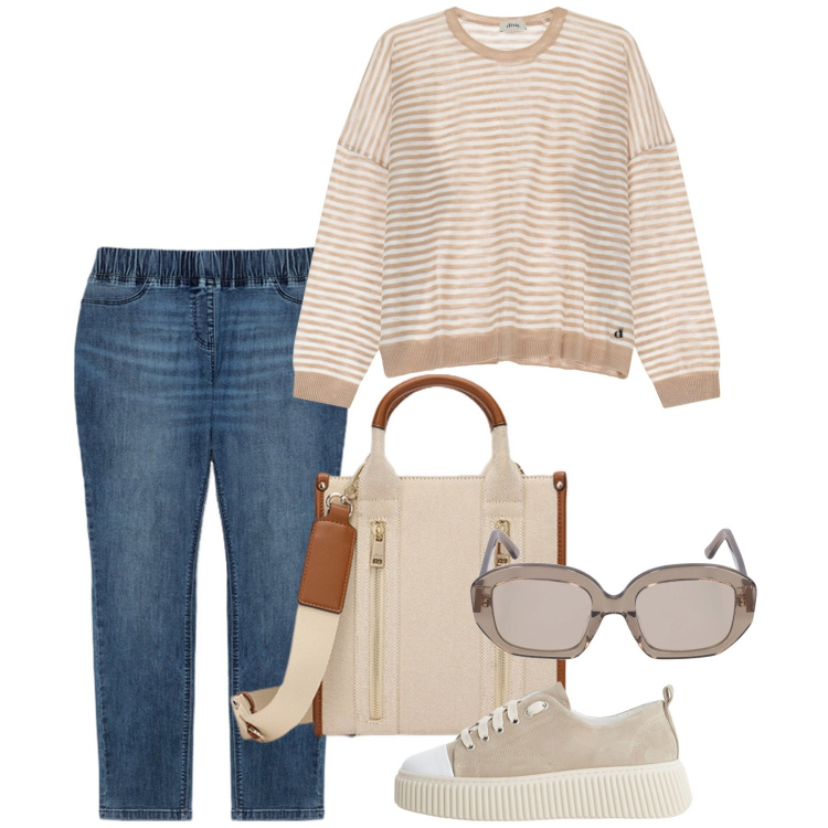 Outfit donna - Capri e righe. Stile Basic per Tutti i giorni. Abbinamento con sneakers, maglieria, jeggings, occhiali da sole, borse tote.