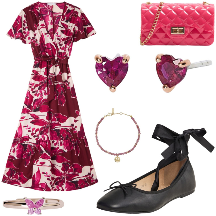 Outfit donna - Total look #2114123. Stile Bon Ton per Tutti i giorni. Abbinamento con borse a tracolla, vestiti lunghi, ballerine, orecchini, braccialetti, anelli.