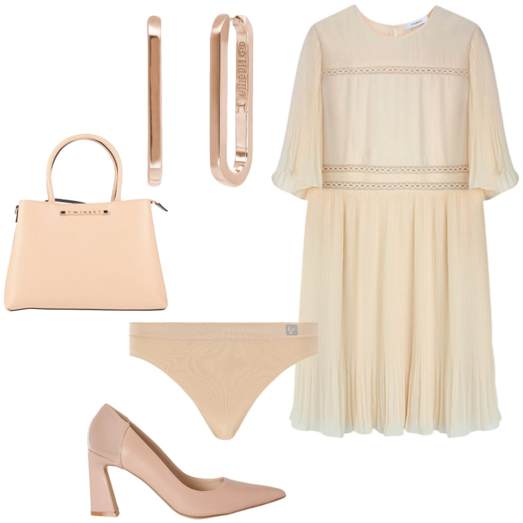 Outfit donna - City. Stile Bon Ton per Tutti i giorni. Abbinamento con borse a mano, orecchini, perizomi, décolleté, vestiti.