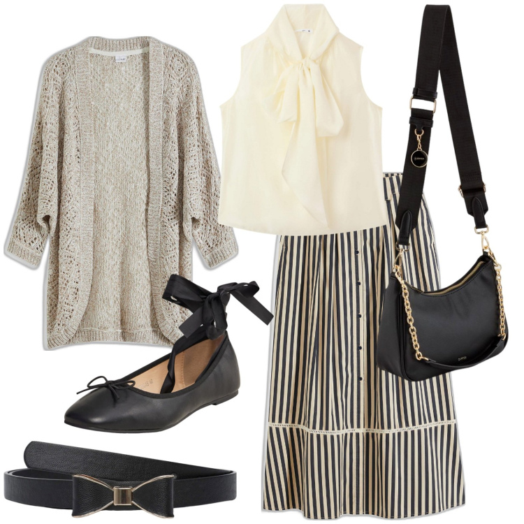 Outfit donna - La gonna a righe. Stile Boho per Tutti i giorni. Abbinamento con gonne lunghe, cardigans, bluse, ballerine, cinture, borse a tracolla.