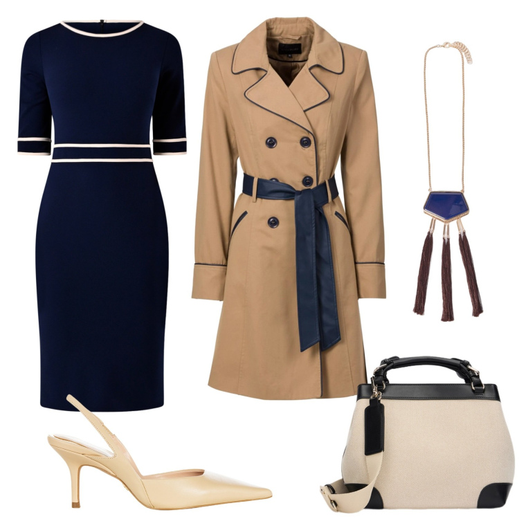 Outfit donna - Total look #2114171. Stile Casual chic per Serata fuori. Abbinamento con trench, vestiti a tubino, décolleté, borse a mano, ciondoli.
