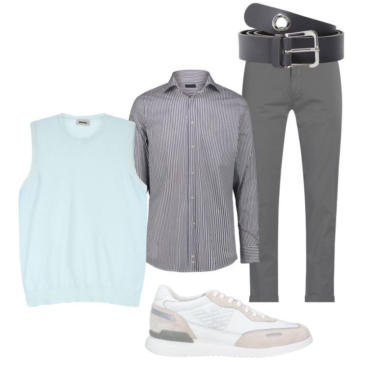 Outfit uomo - Total look #2114176. Stile Trendy per Ufficio. Abbinamento con pantaloni chino, sneakers, maglieria, cinture, camicie.