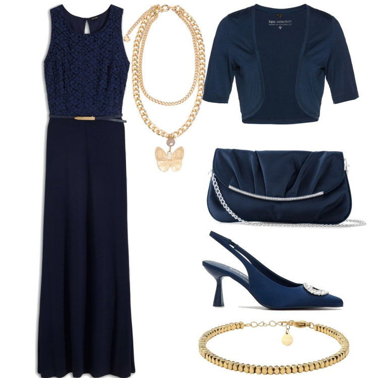 Outfit donna - Total look #2114180. Stile Chic per Serata fuori. Abbinamento con vestiti lunghi, pochette, blazer, décolleté, braccialetti, collane.